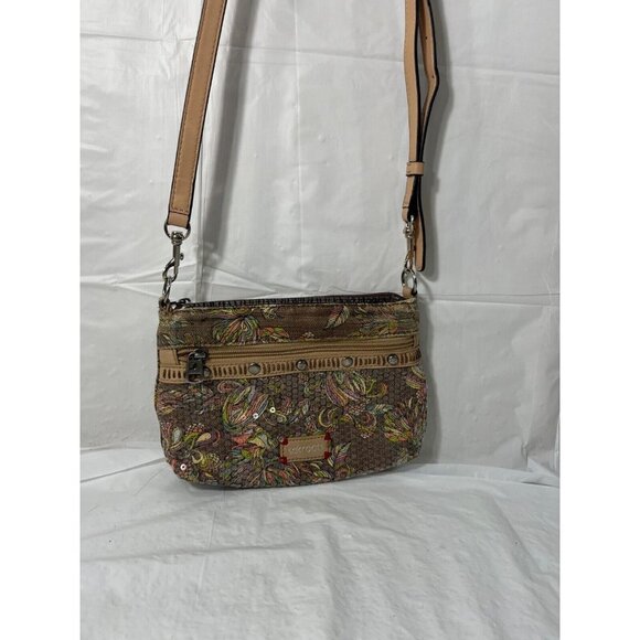 Sakroots Campus Mini Purse Artist Circle Peace Bird Print Crossbody Sequins Jute - Picture 2 of 16